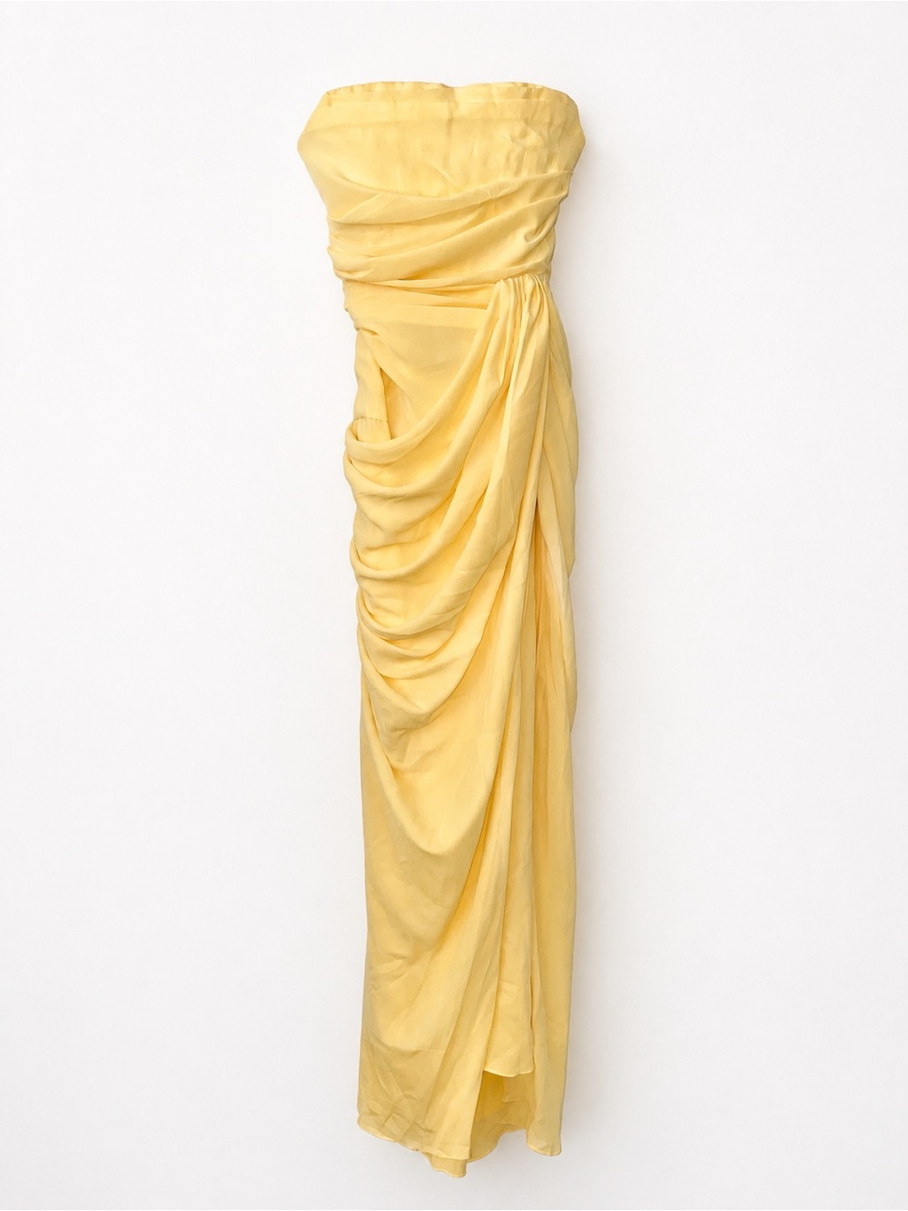 Safiya Yellow Ruched Maxi Dress with Cross Front